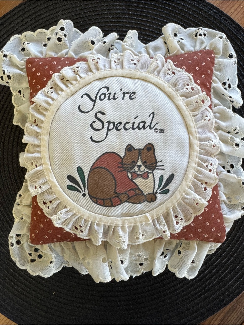 You're Special Decorative Cat Accent Pillow - Cream & Rust